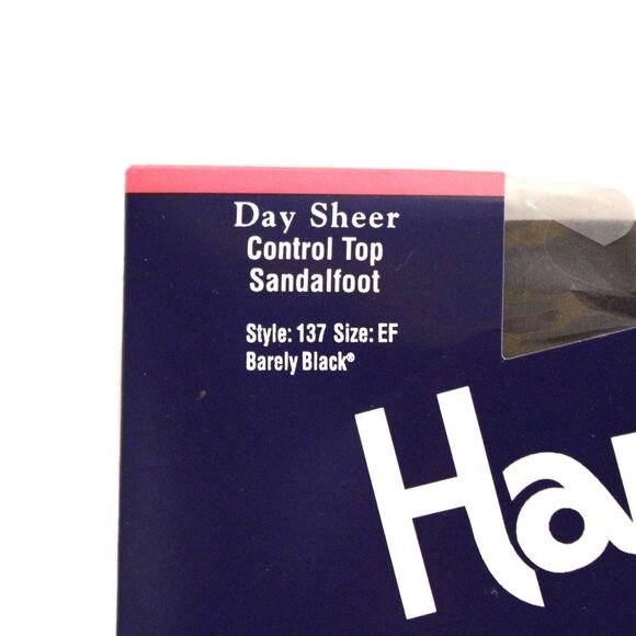 Vtg Hanes Day Sheer Control Top Panty Hose Sandalfoot Barely Black Size EF - Picture 2 of 3